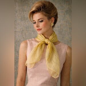 Vintage 1960's Vera Silk Chiffon Scarf Fields of Gold Yellow Signed Hand Rolled